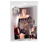 Mandy Mystery - Fishnet Tube Dress with Belt Décor and Thong - Black (S-L)