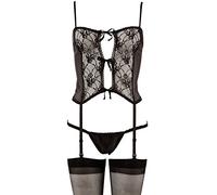 Mandy Mystery line Women's See Through Basque with Stockings, Black, One Size, White, 32 2066950000
