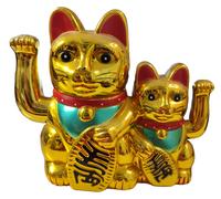 招财猫 Maneki-Neko 招き猫 Lucky Cat Charm Golden 1pc (Twin Cat-A47)