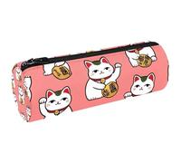 Maneki Neko Cats on Pink Pen Pencil Case Coin Purse Cosmetic Makeup Bag for Student Stationery School Office Storage