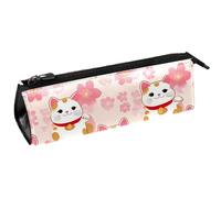 Maneki Neko Cats Pink Cherry Pen Bag Stationery Pouch Pencil Bag Cosmetic Pouch Bag Compact Zipper Bag