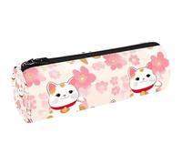 Maneki Neko Cats Pink Cherry Pen Pencil Case Coin Purse Cosmetic Makeup Bag for Student Stationery School Office Storage