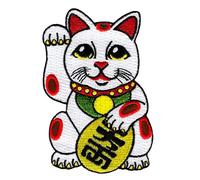 Maneki-Neko Iron-On Patch Embroidered Lucky Charm Cat Applique Japanese Emblem