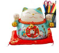 Maneki Neko Lucky Cat Figurine - 4.5" Ceramic Collectible | Beckoning Fortune Statue for Good Luck, Prosperity and Success for Business, Store and Home