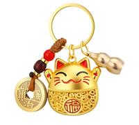 Maneki Neko Lucky Cat Keychain, Brass Good Luck Cat Keychain for Purse