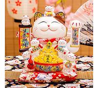 Maneki Neko,Lucky Fortune Cat,12" Beckoning Ceramic Maneki Neko,Large Lucky Cat,Japanese Lucky Cat,Symbolizing Wealth Cute Lucky Waving Beckoning Fortune,Home Shop Decorations Business Gift Present