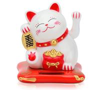 Maneki Neko Waving Cat,Fortune Cat Maneki Neko Waving Lucky Cat with Waving Arm Cute White Beckoning Cat Good Luck Bringer Solar Powered Cute Fortune Cat Good Luck Wealth Welcoming Cat Home Car Decor