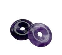 Manekieko 2 Pcs Amethyst Polished Crystal Amulet Peace Circle Donut Stone Beads Supplies,Round Large Hole 7mm Lucky Coin Amulet Peace Circle Healing Crystal Pendant for Jewelry Making