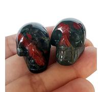 Manekieko 2 Pcs Natural African Bloodstone Mini Crystal Human Skull Figurines,25mm Handcarved Crystals and Healing Stone Room Decor Gemstone
