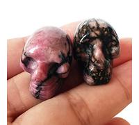 Manekieko 2 Pcs Natural Rhodonite Mini Crystal Human Skull Figurines,25mm Handcarved Crystals and Healing Stone Room Decor Gemstone