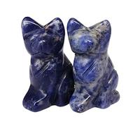 Manekieko 2 Pcs Natural Sodalite Pocket Carved Lucky Cat Crystals and Healing Stones Figurines Collectibles,38mm Room Decor Gemstone