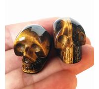 Manekieko 2 Pcs Natural Tiger's Eye Mini Crystal Human Skull Figurines,25mm Handcarved Crystals and Healing Stone Room Decor Gemstone