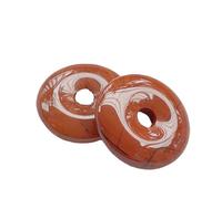 Manekieko 2 Pcs Red Jasper Polished Crystal Amulet Peace Circle Donut Stone Beads Supplies,Round Large Hole 7mm Lucky Coin Amulet Peace Circle Healing Crystal Pendant for Jewelry Making