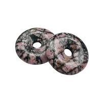 Manekieko 2 Pcs Rhodonite Polished Crystal Amulet Peace Circle Donut Stone Beads Supplies,Round Large Hole 7mm Lucky Coin Amulet Peace Circle Healing Crystal Pendant for Jewelry Making