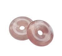 Manekieko 2 Pcs Rose Quartz Polished Crystal Amulet Peace Circle Donut Stone Beads Supplies,Round Large Hole 7mm Lucky Coin Amulet Peace Circle Healing Crystal Pendant for Jewelry Making