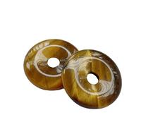 Manekieko 2 Pcs Tiger's Eye Polished Crystal Amulet Peace Circle Donut Stone Beads Supplies,Round Large Hole 7mm Lucky Coin Amulet Peace Circle Healing Crystal Pendant for Jewelry Making