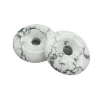 Manekieko 2 Pcs White Howlite Turquoise Polished Crystal Amulet Peace Circle Donut Stone Beads Supplies,Round Large Hole 7mm Lucky Coin Amulet Peace Circle Healing Crystal Pendant for Jewelry Making