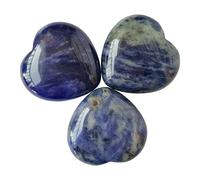 Manekieko 3 Pcs Natural Sodalite Pocket Palm Thumb Healing Crystal Heart Love Worry Stones,25mm Reiki Balancing Crystal and Healing Stones