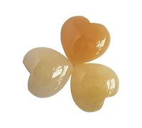Manekieko 3 Pcs Natural Yellow Jade Pocket Palm Thumb Healing Crystal Heart Love Worry Stones,25mm Reiki Balancing Crystal and Healing Stones