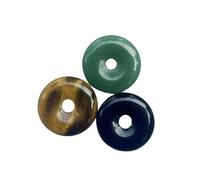 Manekieko 3 Pcs Polished Crystal Amulet Peace Circle Donut Stone Beads Supplies,Round Large Hole 7mm Lucky Coin Amulet Peace Circle Healing Crystal Pendant,Tiger's Eye+Green Aventurine+Black Obsidian