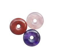 Manekieko 3 Pcs Polished Crystal Amulet Peace Circle Donut Stone Beads Supplies,Round Large Hole 7mm Lucky Coin Amulet Peace Circle Healing Crystal Pendant,Amethyst+Rose Quartz+Red Jasper