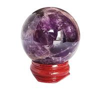 Manekieko 40mm Amethyst Healing Crystal Divination Sphere Sculpture Figurine Gemstone Ball,Feng Shui Chakra Aura Home Desk Decor Decorative Collection,With Wooden Stand