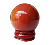Manekieko 40mm Carnelian Healing Crystal Divination Sphere Sculpture Figurine Gemstone Ball,Feng Shui Chakra Aura Home Desk Decor Decorative Collection,With Wooden Stand