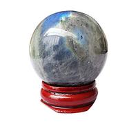 Manekieko 40mm Moonstone Healing Crystal Divination Sphere Sculpture Figurine Gemstone Ball,Feng Shui Chakra Aura Home Desk Decor Decorative Collection,With Wooden Stand