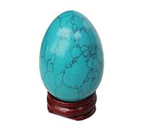 Manekieko Green Howlite Turquoise Egg-Shape Meditation Chakra And Home Decor Balancing Gemstone and Crystals Figurines Kit,35 * 50mm Reiki Healers And Yoga Practioner With Wooden Stand