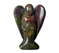 Manekieko Natural African Bloodstone Healing Crystal Prayer Guardian Angel Statue,48mm Carving Pocket Palm Stone Figurines Decoration
