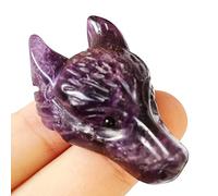 Manekieko Natural Amethyst 40mm Wolf Head Pocket Crystals and Healing Stone Figurine, Haped DIY - Jewellery Pendant
