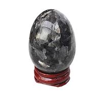 Manekieko Natural Black Labradorite Egg-Shape Meditation Chakra And Home Decor Balancing Gemstone and Crystals Figurines Kit,35 * 50mm Reiki Healers And Yoga Practioner With Wooden Stand