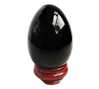 Manekieko Natural Black Obsidian Egg-Shape Meditation Chakra And Home Decor Balancing Gemstone and Crystals Figurines Kit,35 * 50mm Reiki Healers And Yoga Practioner With Wooden Stand