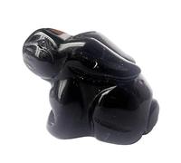Manekieko Natural Black Obsidian Pocket Carved Rabbit Statue,38mm Crystals and Healing Stones Figurines Gemstone Collectibles Décor