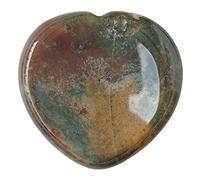 Manekieko Natural Ocean Jasper Heart Chakra Thumb Worry Stone,Hand Carved Healing Crystal Shaped Stone for Anxiety Stress Relief Meditation