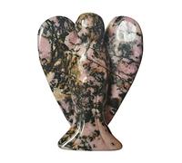 Manekieko Natural Rhodonite Healing Crystal Prayer Guardian Angel Statue,48mm Carving Pocket Palm Stone Figurines Decoration