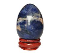 Manekieko Natural Sodalite Egg-Shape Meditation Chakra And Home Decor Balancing Gemstone and Crystals Figurines Kit,35 * 50mm Reiki Healers And Yoga Practioner With Wooden Stand