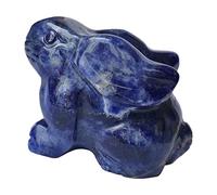 Manekieko Natural Sodalite Pocket Carved Rabbit Statue,38mm Crystals and Healing Stones Figurines Gemstone Collectibles Décor