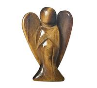 Manekieko Natural Tiger's Eye Healing Crystal Prayer Guardian Angel Statue,48mm Carving Pocket Palm Stone Figurines Decoration