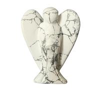 Manekieko Natural White Howlite Turquoise Healing Crystal Prayer Guardian Angel Statue,48mm Carving Pocket Palm Stone Figurines Decoration