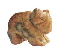 Manekieko Natural Yellow Crazy Lace Agate Bear Figurines,38mm Hand Carved Crystals and Healing Stone Statue Home Decoration Crafts