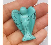 Manekieko Synthetic Green Howlite Turquoise Healing Crystal Prayer Guardian Angel Statue,38mm Carving Pocket Palm Stone Figurines Decoration