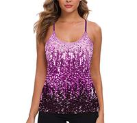 MANER Women’s Sequin Tops Glitter Party Strappy Tank Top Sparkle Cami, Periwinkle/Festival Fuchsia/Dark Purple, L