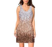 MANER Women's Sequin Dress Sparkly Glitter V-Neck Sleeveless Party Club Cocktail Tank Dress, Silver/Rose Gold/Coffee, M