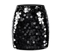 MANER Women's Sequin Skirt Sparkle Stretchy Bodycon Mini Skirts Night Out Party, Big Black, M