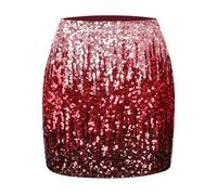 Maner Women's Sequin Skirt Sparkle Stretchy Bodycon Mini Skirts Night Out Party, Canyon Rose/Burgundy/Ruby Red, M