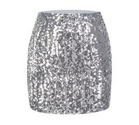 Maner Women's Sequin Skirt Sparkle Stretchy Bodycon Mini Skirts Night Out Party, Silver Grey, M