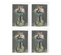 Manet Roses in a Glass Vase Art Cards Multipack of 4 Impressionist Floral Still Life Greeting Cards For Any Occasion, Blank Inside For Your Message, A6 Size 10 x 15 cms