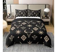 Manfei 100% Cotton Southwest Duvet Cover King Size 3 Pcs Sketch Cow Skull Cactus Decor Bedding Set for Kids Teens Adults Boho Sun Tribal Aztec Grid Comforter Cover,2 Pillowcases,No Comforter
