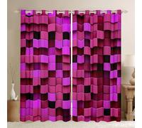 Manfei 3D Geometric Block Window Curtain | Pink Pixelated Games Window Drapes for Men Bedroom Decor,Miners Video Games Blackout Curtains Modern Gamepad Living Room Top 2 Panels,46Wx54L